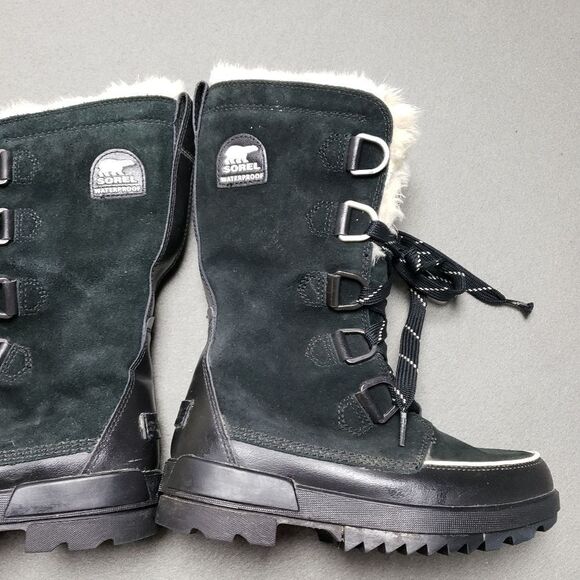 SOREL Tivoli IV Tall Waterproof Boot Suede Mid Calf Lace-Up Snow Boots, Black - Picture 4 of 14
